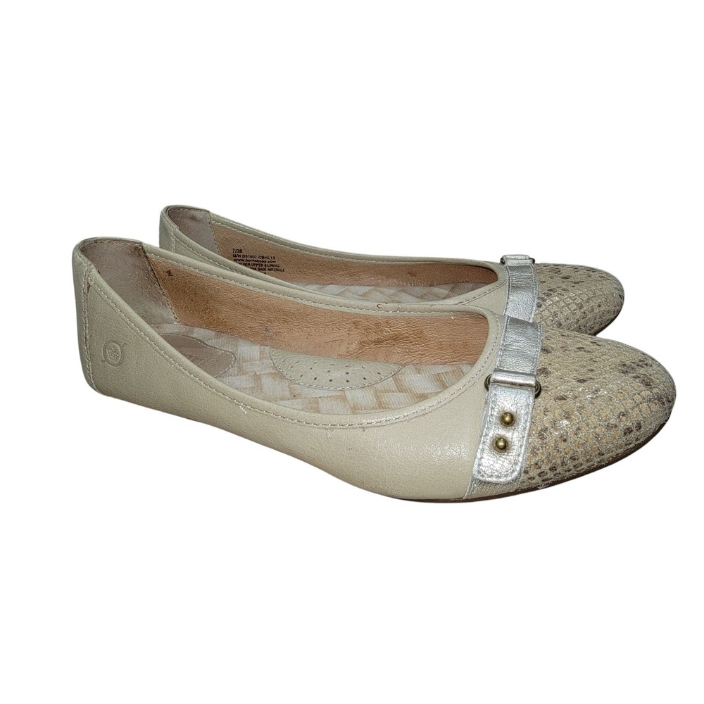 Born Masia Womens Tan Leather Ballet Flats Cap Toe Comfort Strap Shoes‎ Sz 7 M